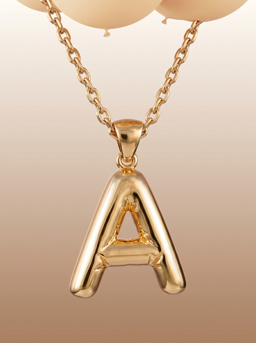 Meowella solid gold letter A initial pendant balloon style