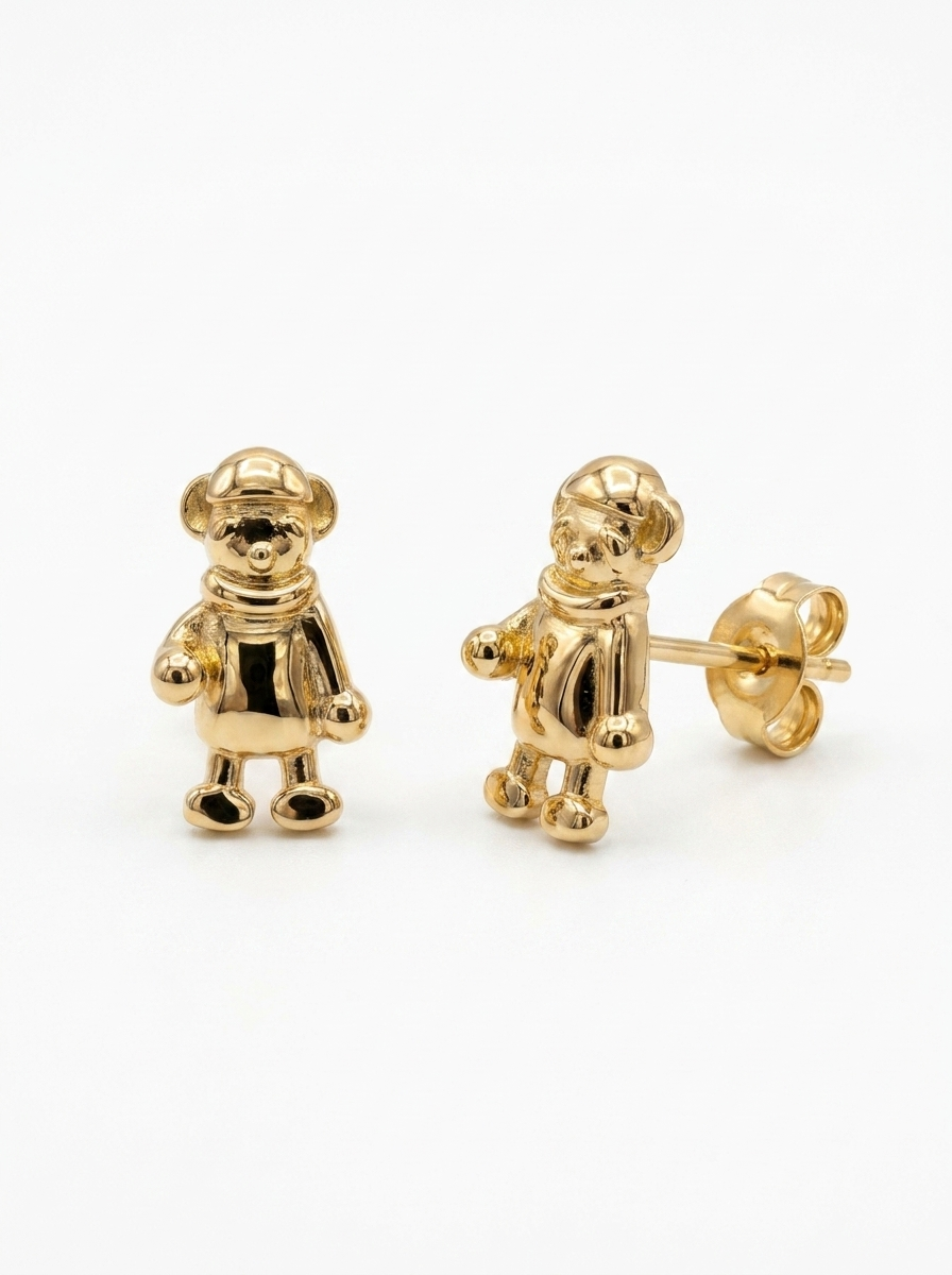 Boxing Bear Gold Earring - Gold Earring Pair