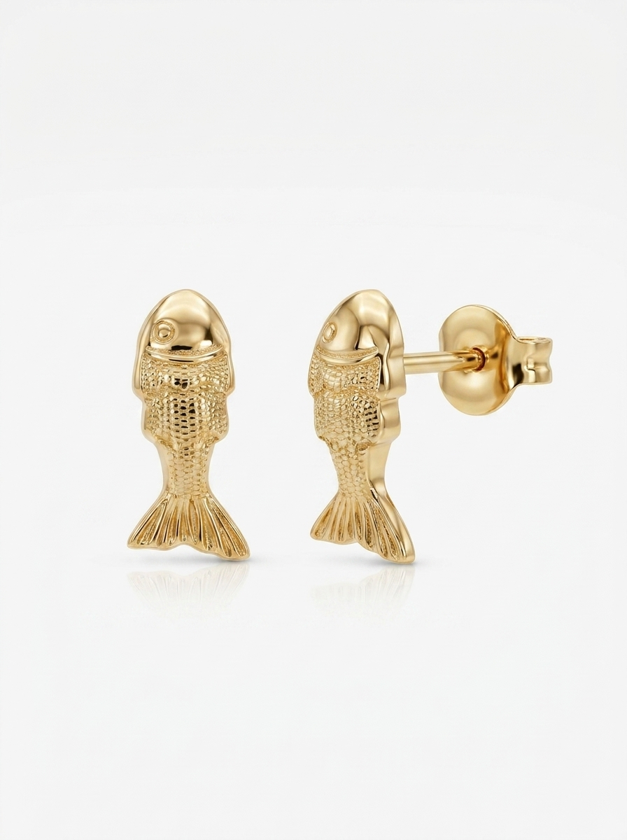 Swimming Koi Fish Gold Earring - Gold Earring Pair