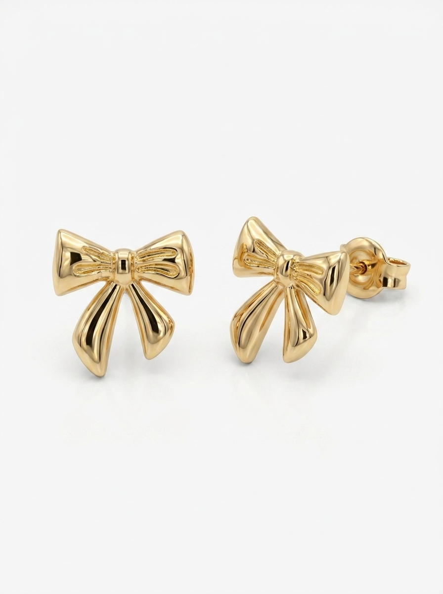 Delicate Ribbon Bow Gold Earring - Gold Earring Pair