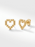 Beaded Heart Outline Gold Earring - Gold Earring Pair