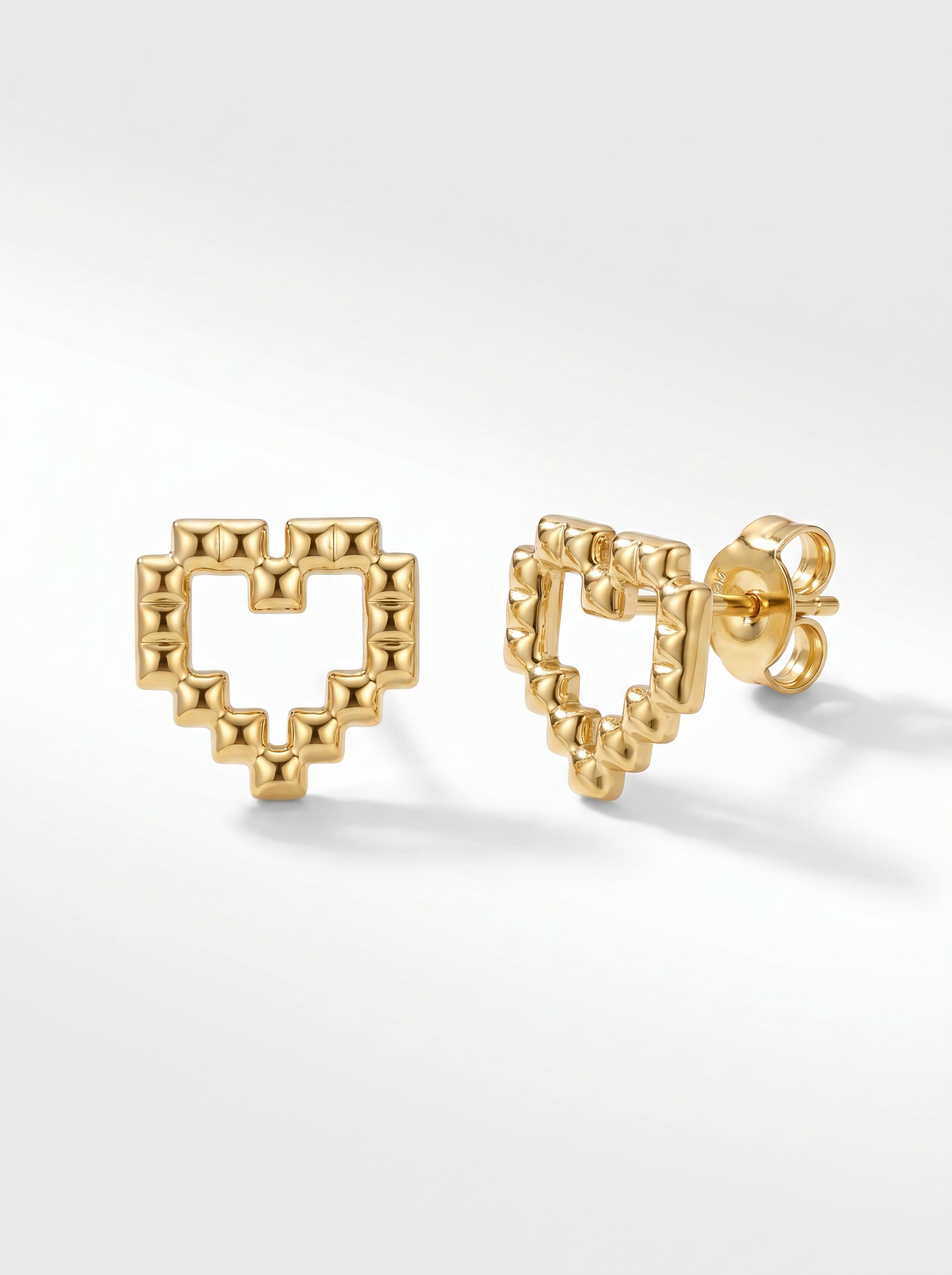 Beaded Heart Outline Gold Earring - Gold Earring Pair