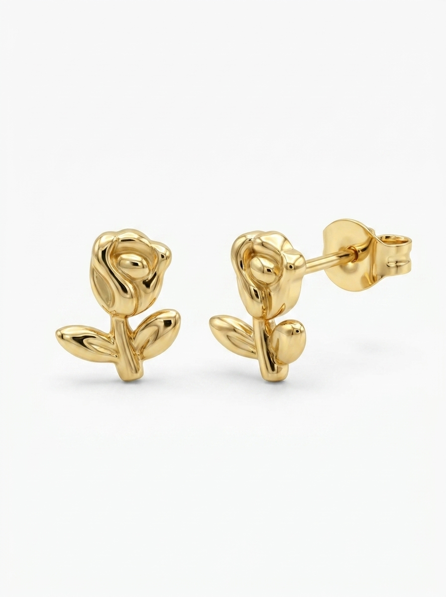 Blooming Tulip Gold Earring - Gold Earring Pair