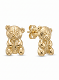 Sitting Textured Bear Gold Earring - Gold Earring Pair