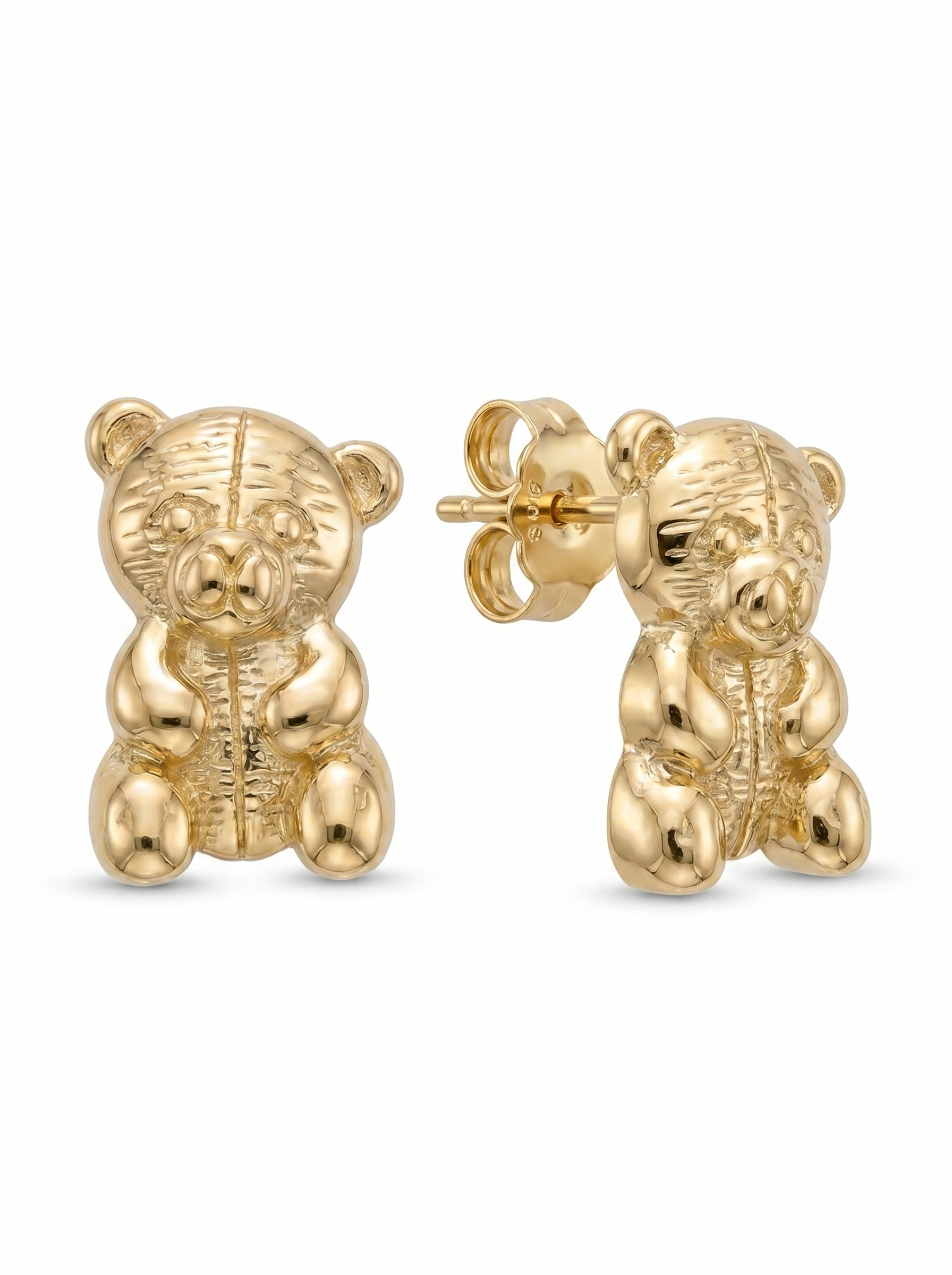 Sitting Textured Bear Gold Earring - Gold Earring Pair