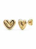 Puffy Ribbon Heart Gold Earring - Gold Earring Pair