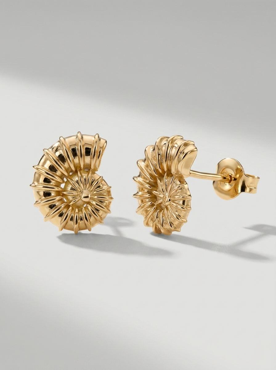 Spiral Nautilus Gold Earring - Gold Earring Pair