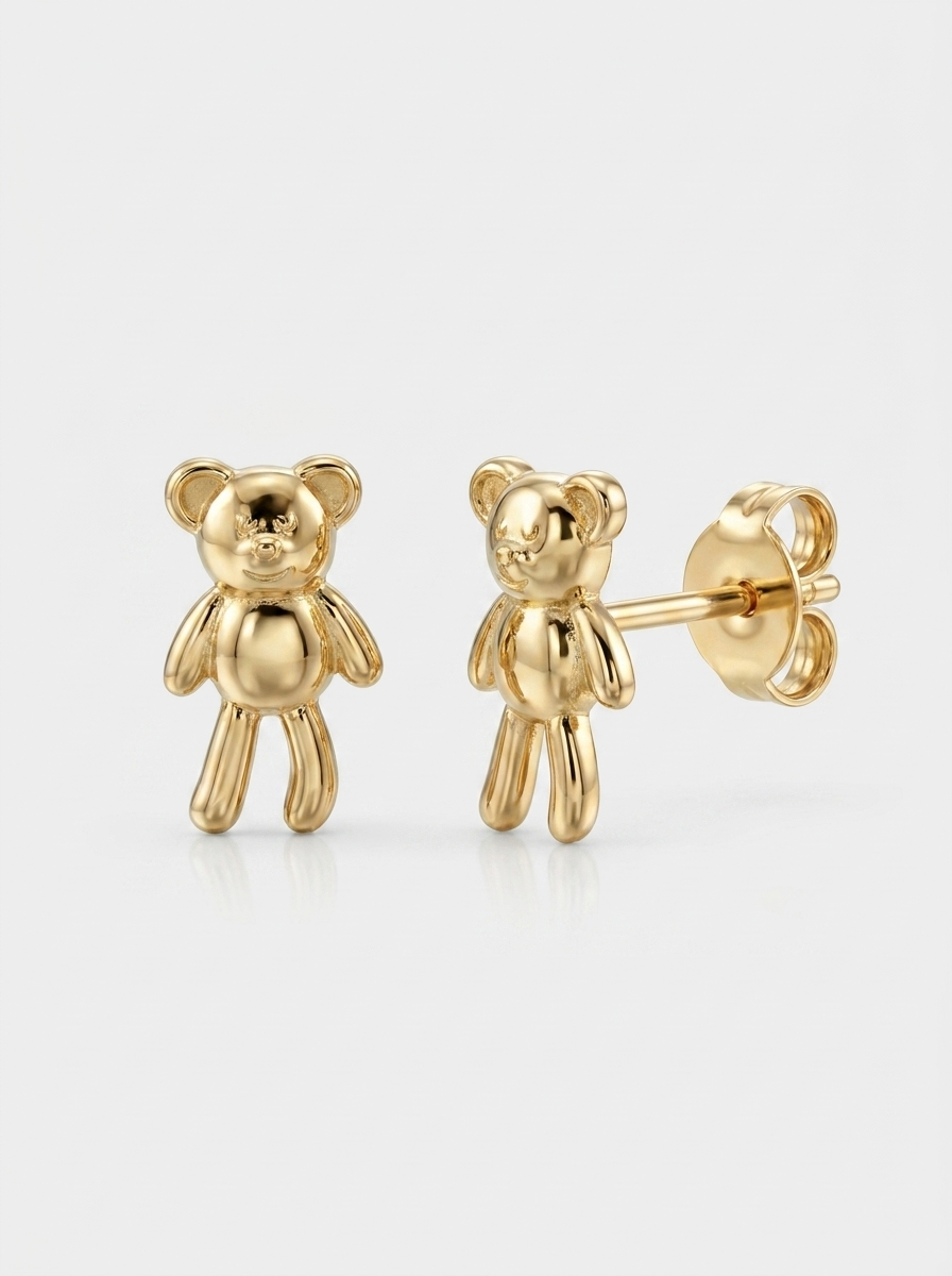 Standing Plush Bear Gold Earring - Gold Earring Pair
