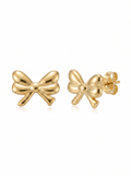 Puffed Ribbon Bow Gold Earring - Gold Earring Pair