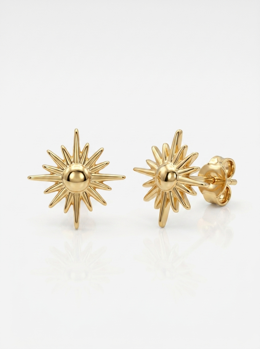Radiant Sunburst Gold Earring - Gold Earring Pair