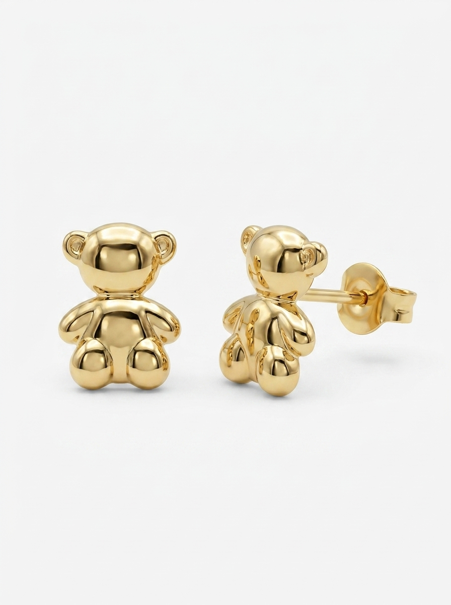 Sitting Teddy Bear Gold Earring - Gold Earring Pair