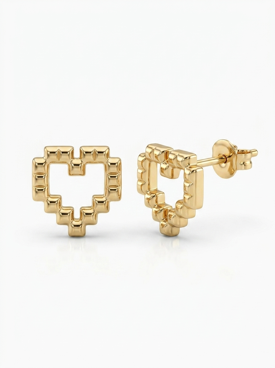 Beaded Open Heart Gold Earring - Gold Earring Pair