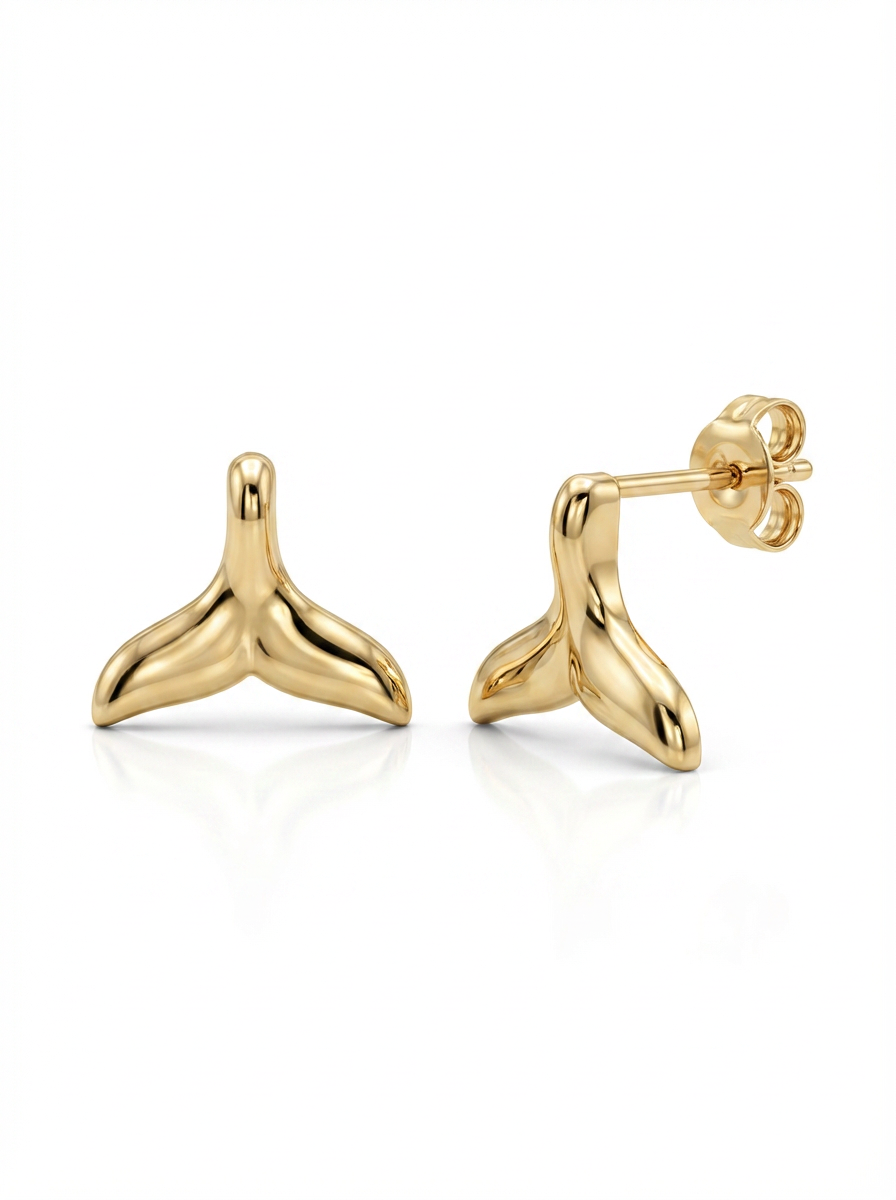 Whale Tail Gold Earring - Gold Earring Pair