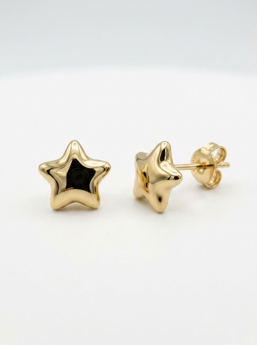 Puffy Star Gold Earring - Gold Earring Pair
