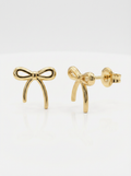 Trailing Ribbon Bow Gold Earring - Gold Earring Pair