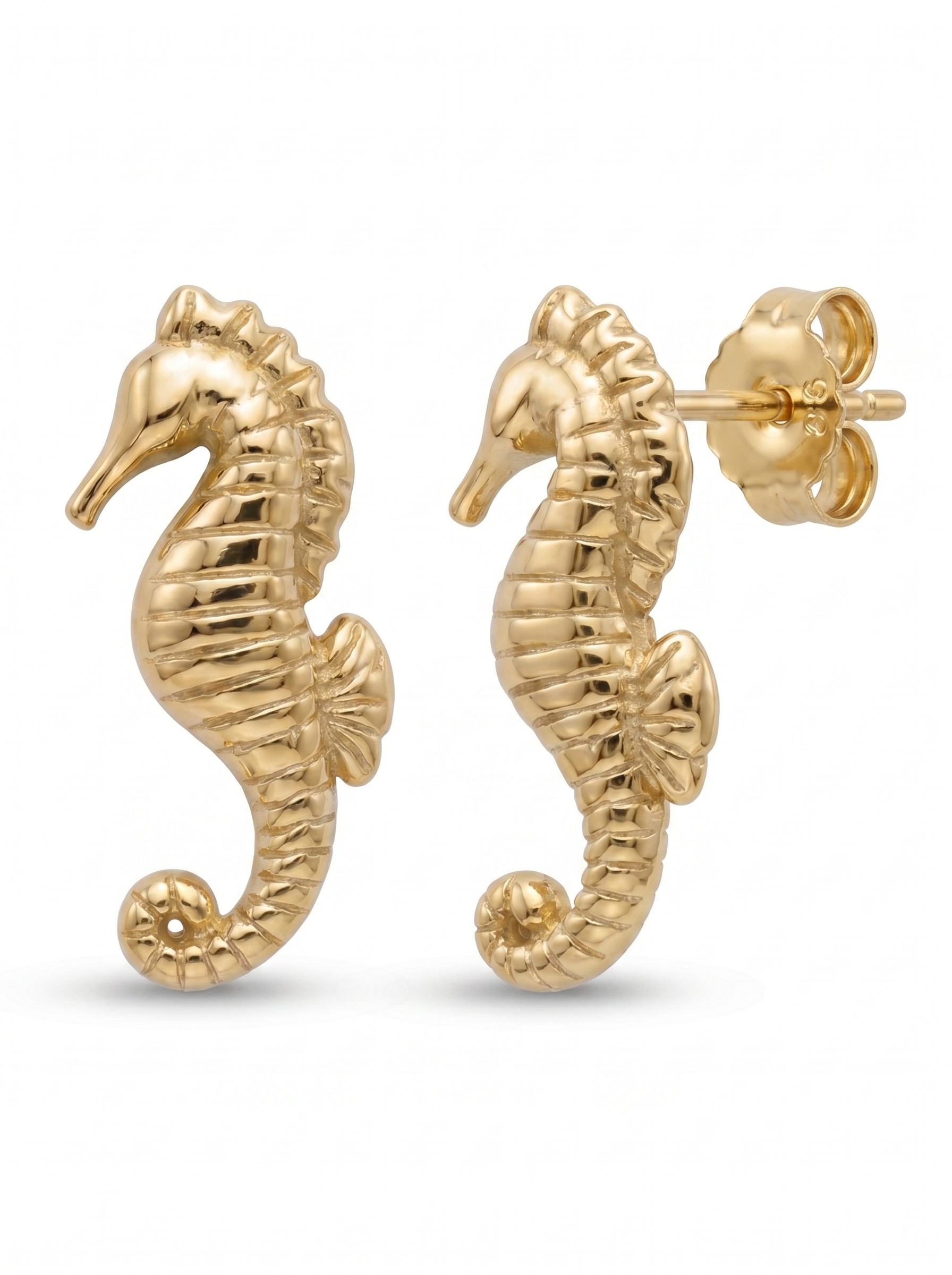 Curled Seahorse Gold Earring - Gold Earring Pair