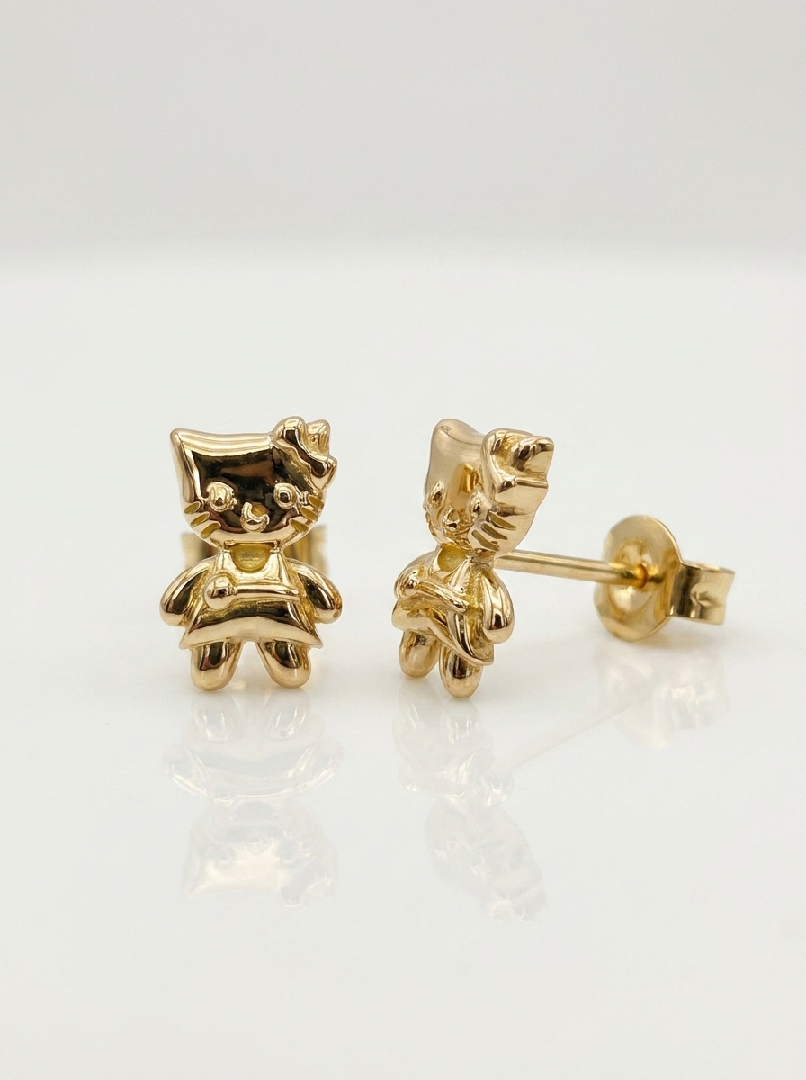 Bow Kitty Gold Earring - Gold Earring Pair