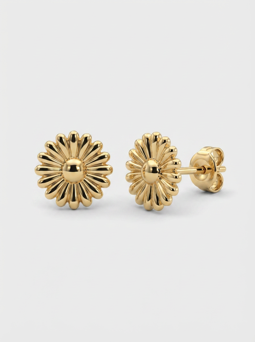 Blooming Daisy Gold Earring - Gold Earring Pair