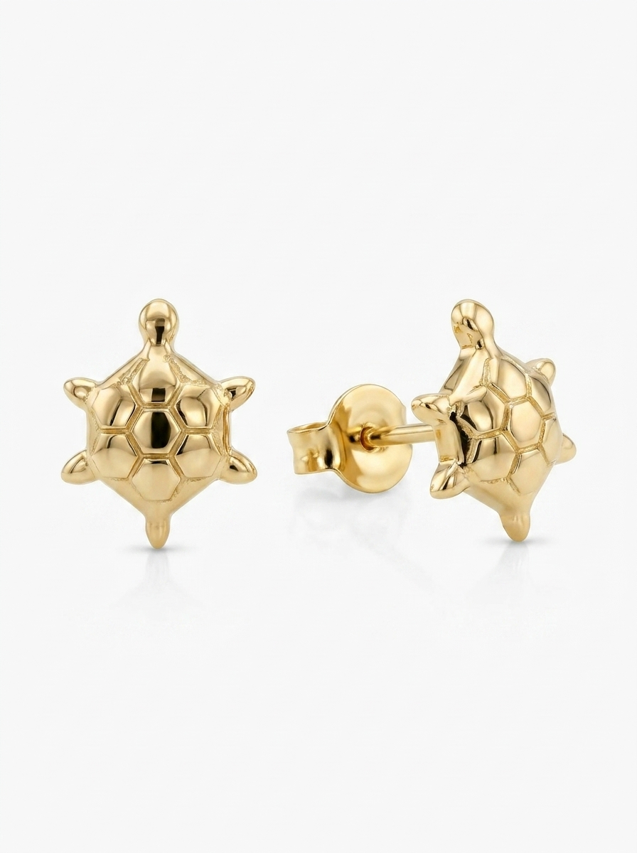 Honeycomb Turtle Gold Earring - Gold Earring Pair