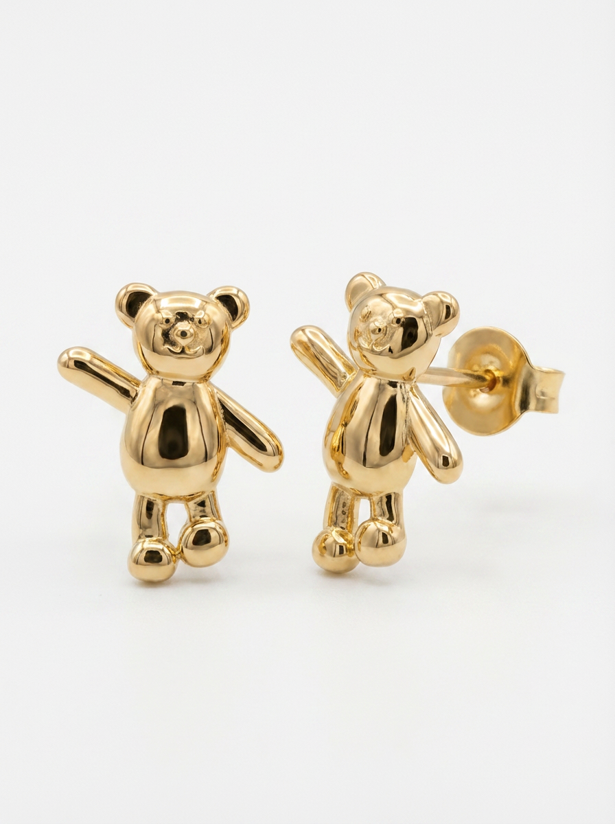 Dangling Teddy Bear Gold Earring - Gold Earring Pair