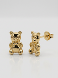 Bowtie Teddy Bear Gold Earring - Gold Earring Pair