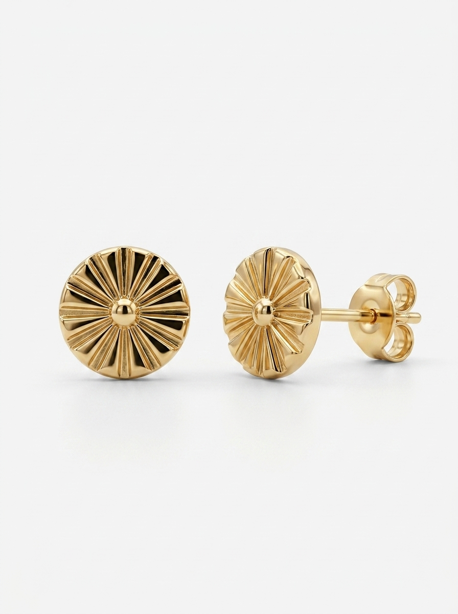 Sunburst Medallion Gold Earring - Gold Earring Pair