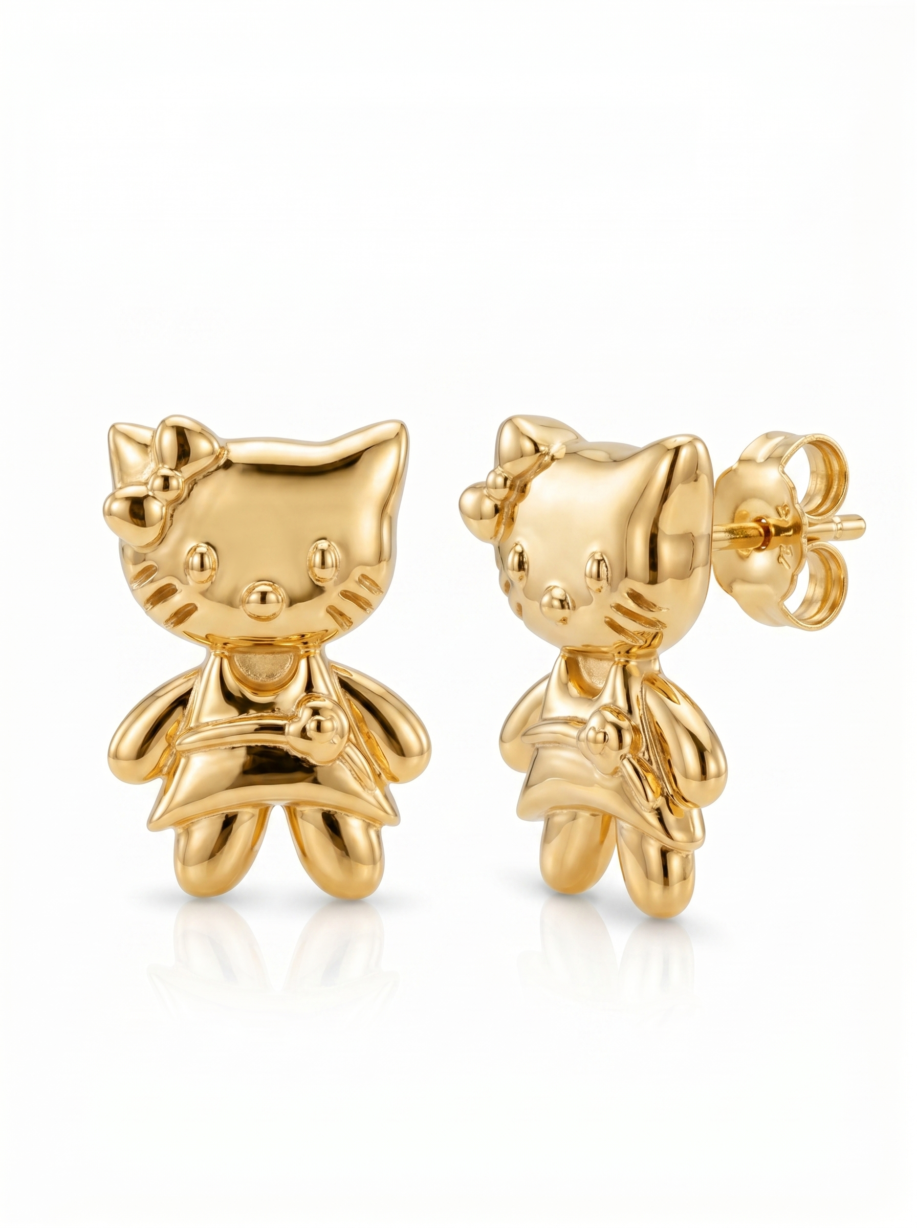 Kitty Girl Charm Gold Earring - Gold Earring Pair