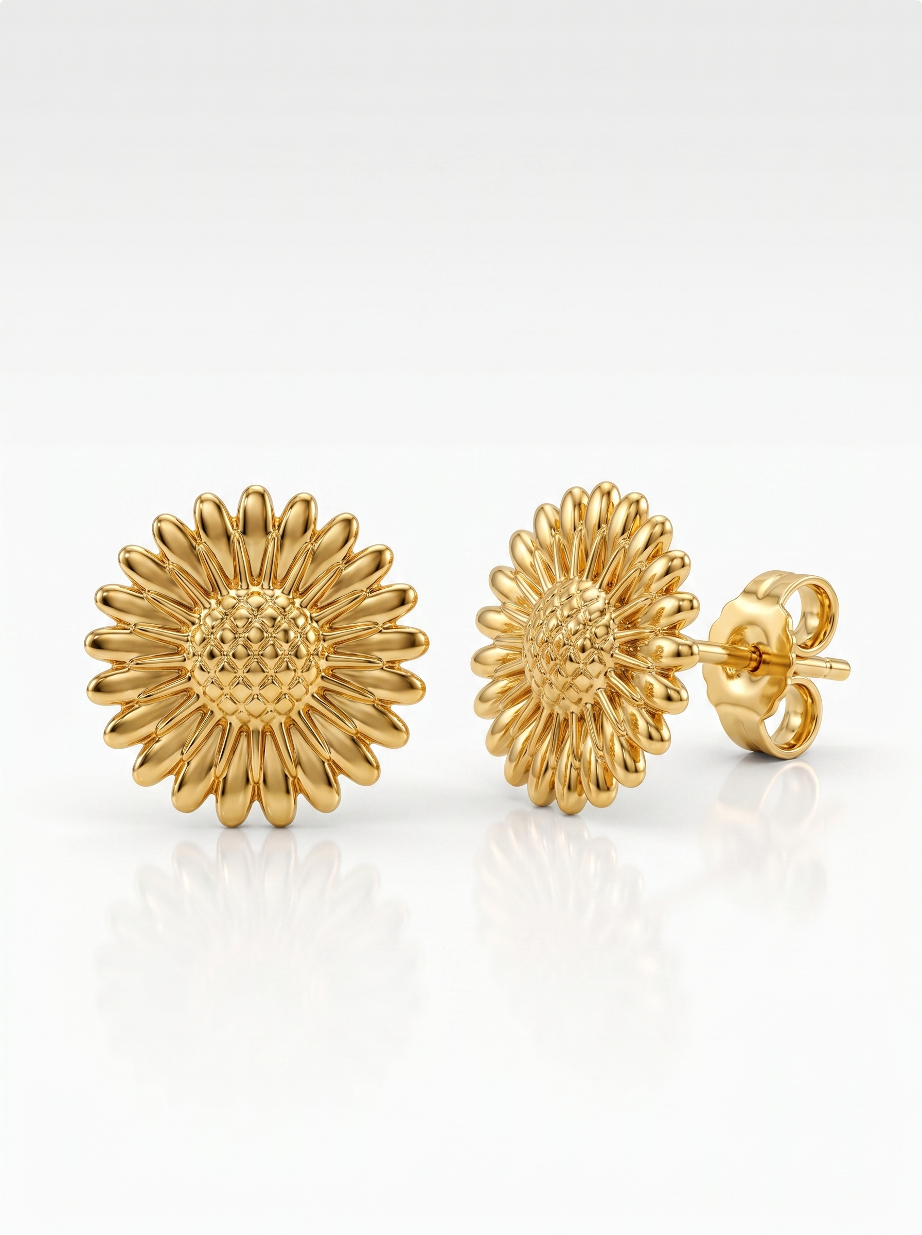 Textured Sunflower Gold Earring - Gold Earring Pair