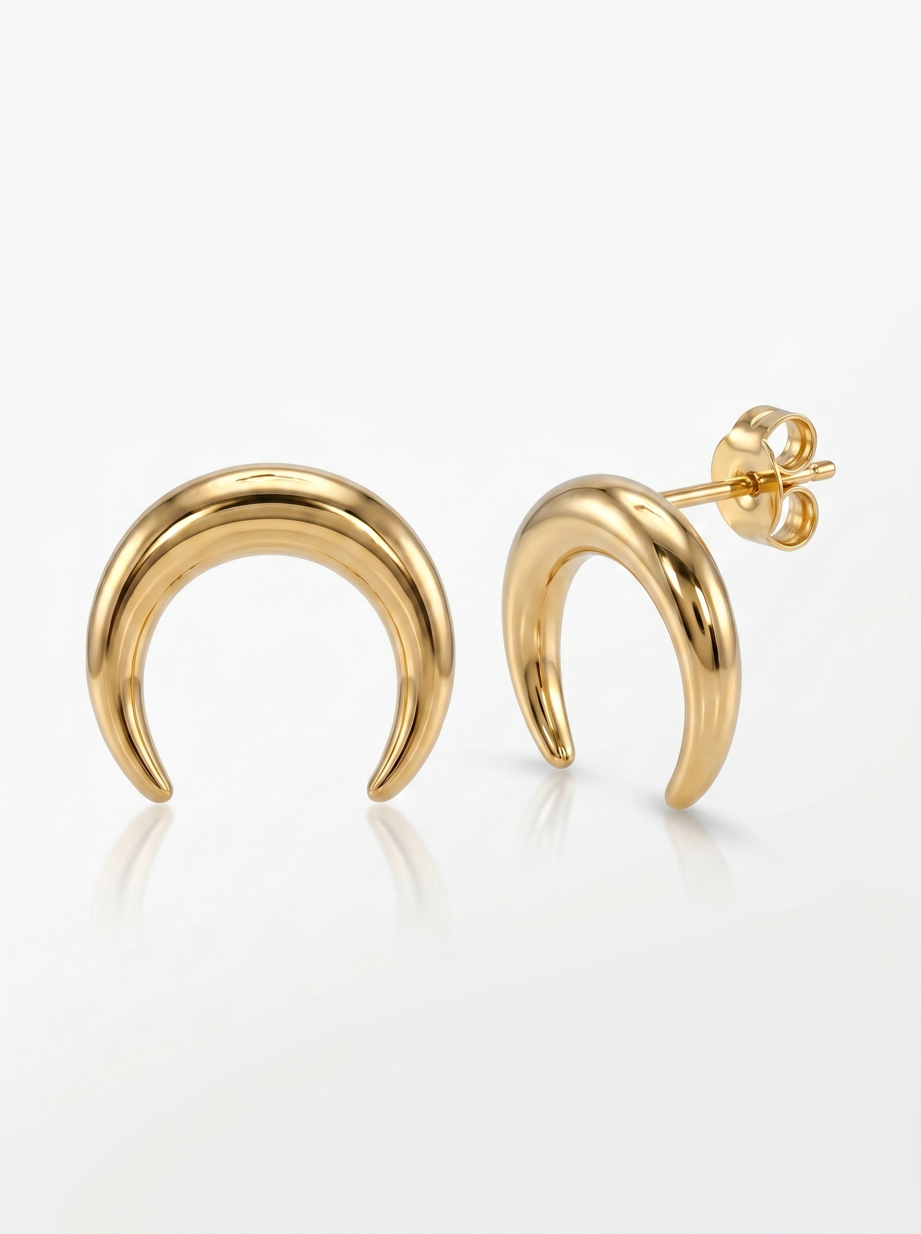 Smooth Double Horn Gold Earring - Gold Earring Pair