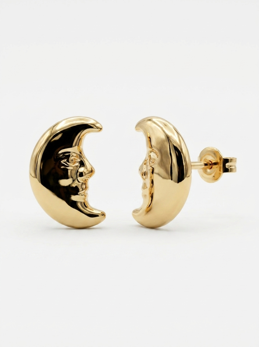 Man in the Moon Gold Earring - Gold Earring Pair