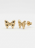 Trailing Bow Ribbon Gold Earring - Gold Earring Pair