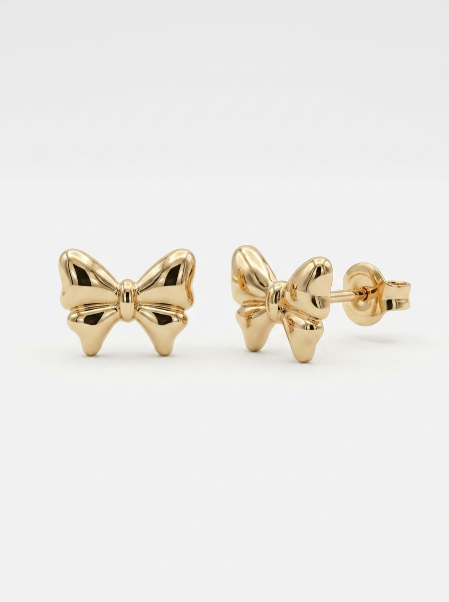 Trailing Bow Ribbon Gold Earring - Gold Earring Pair