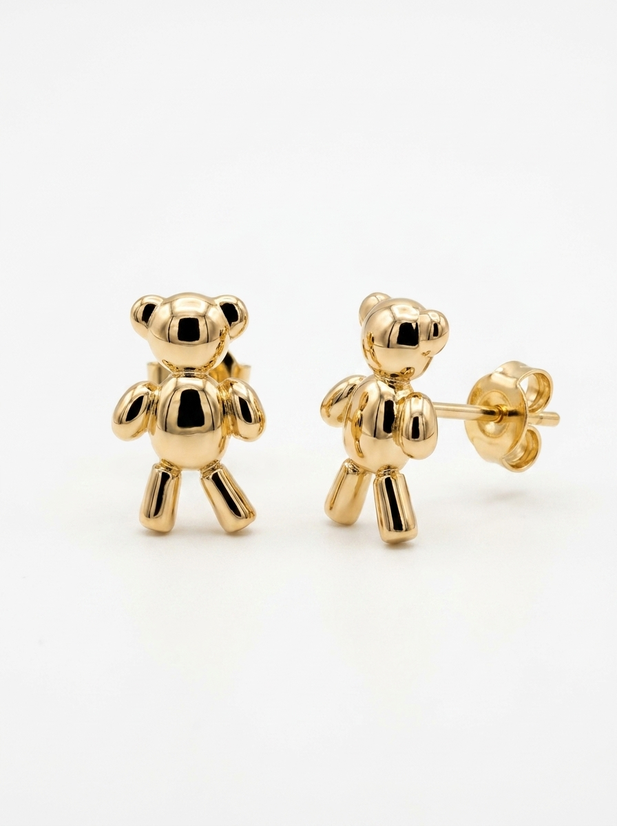 Glossy Balloon Teddy Gold Earring - Gold Earring Pair