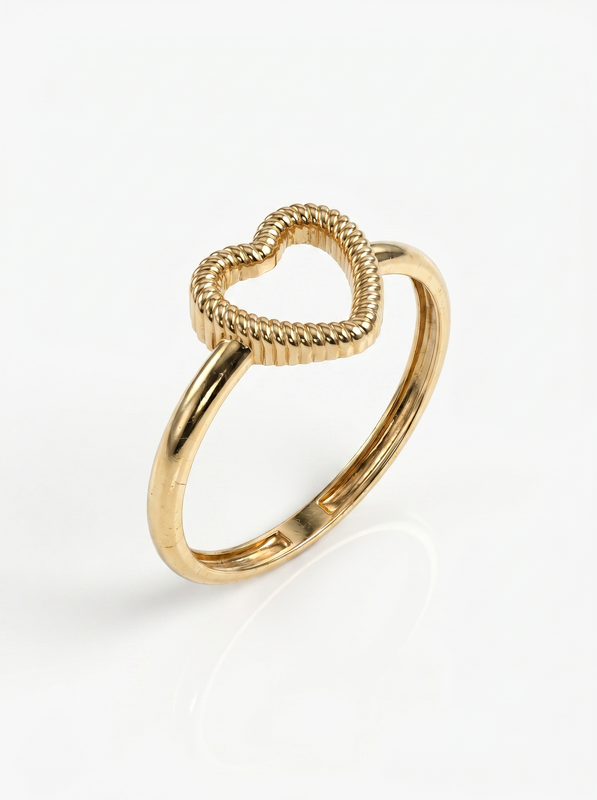 Beaded Open Heart Gold Ring