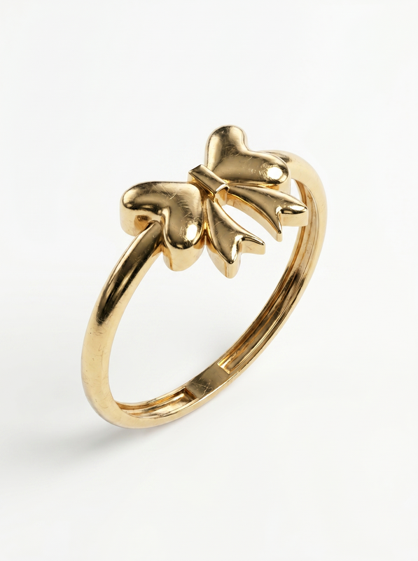 Puffed Ribbon Bow Gold Ring