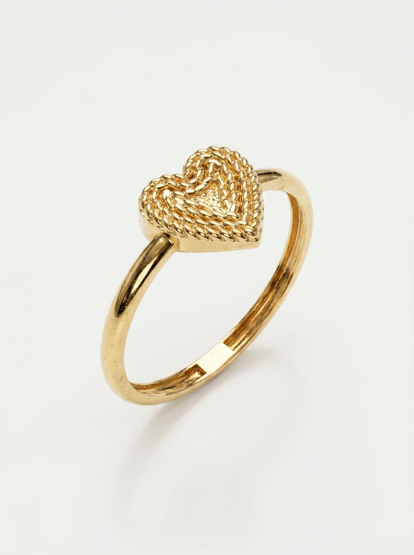 Beaded Heart Outline Gold Ring
