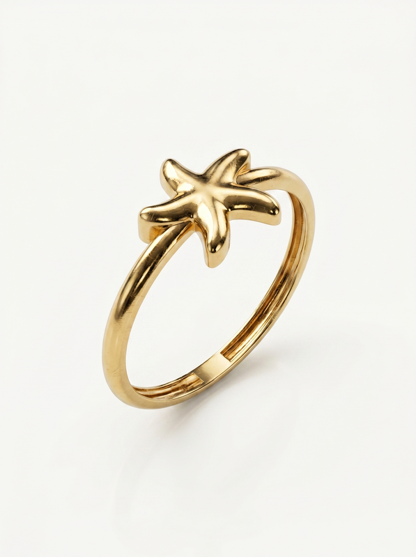 Ribbed Horn Crescent Gold Ring