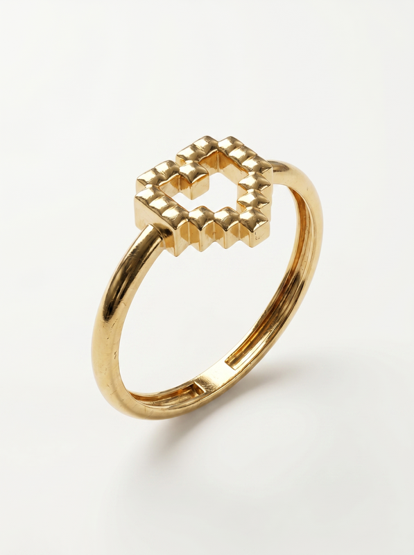 Studded Heart Gold Ring
