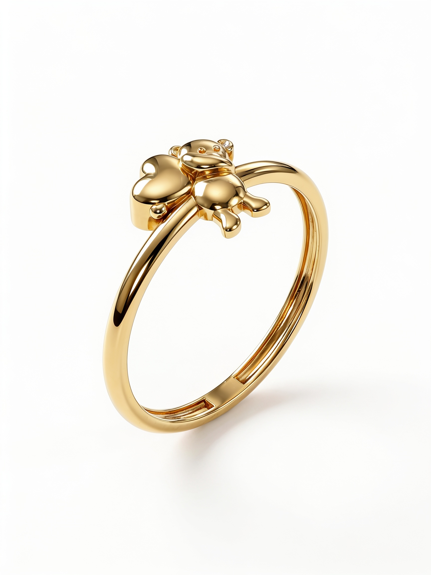 Bear Holding Heart Gold Ring