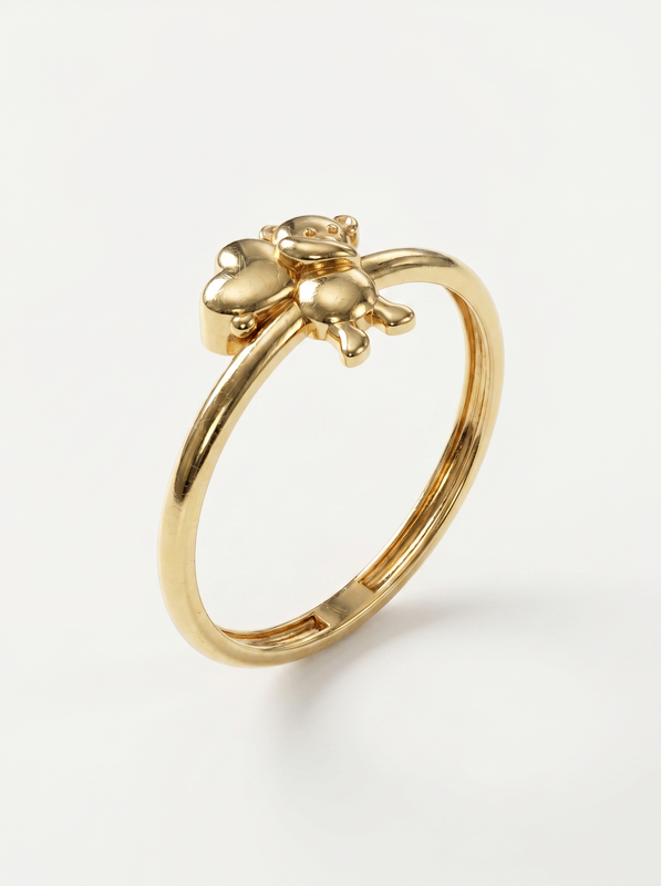 Playful Teddy Bear Gold Ring