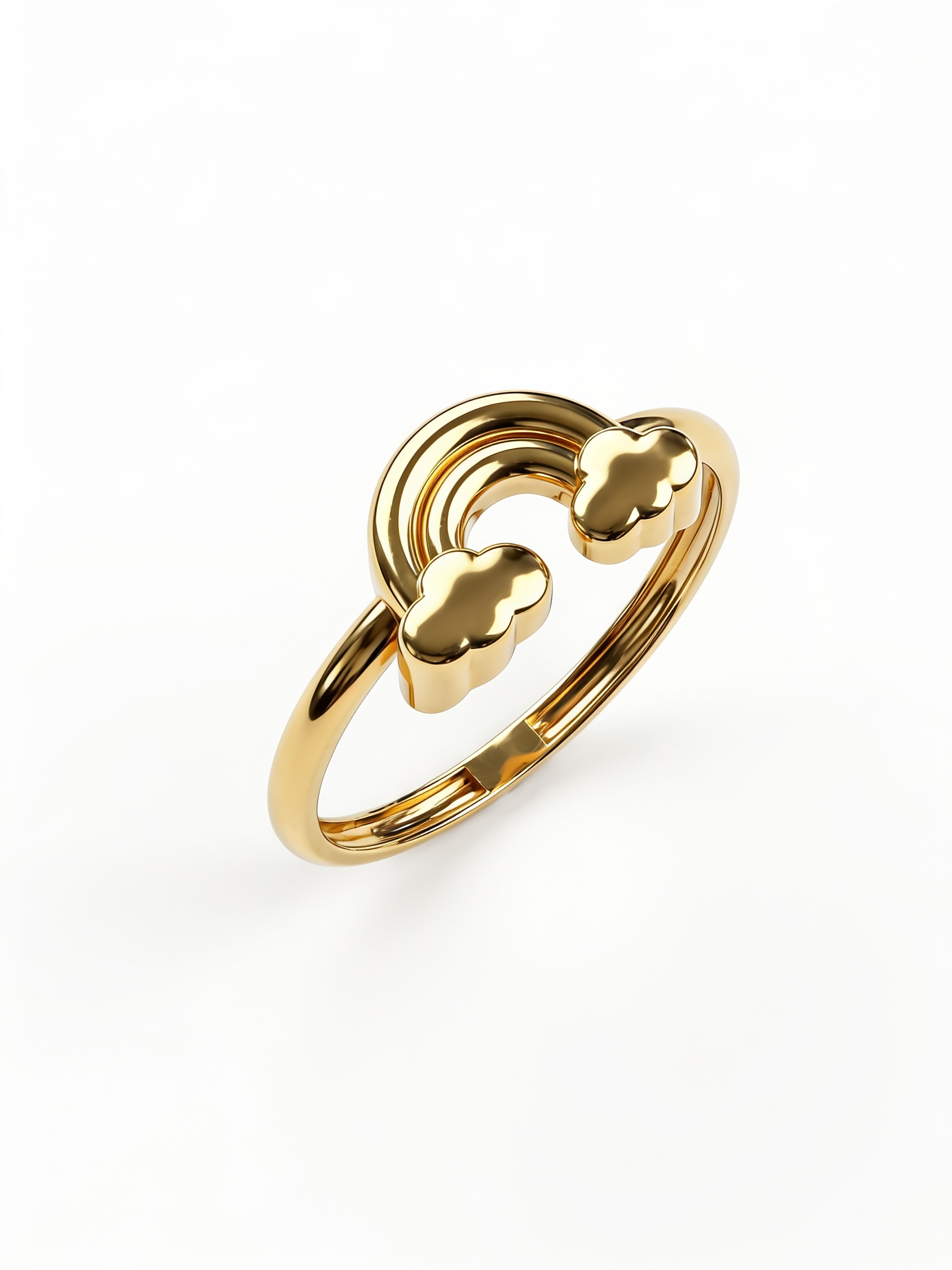 Arched Rainbow Clouds Gold Ring