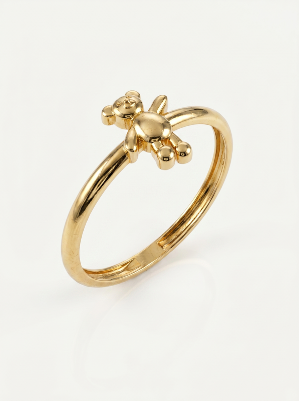 Standing Plush Bear Gold Ring