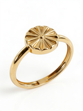 Engraved Sunburst Disc Gold Ring