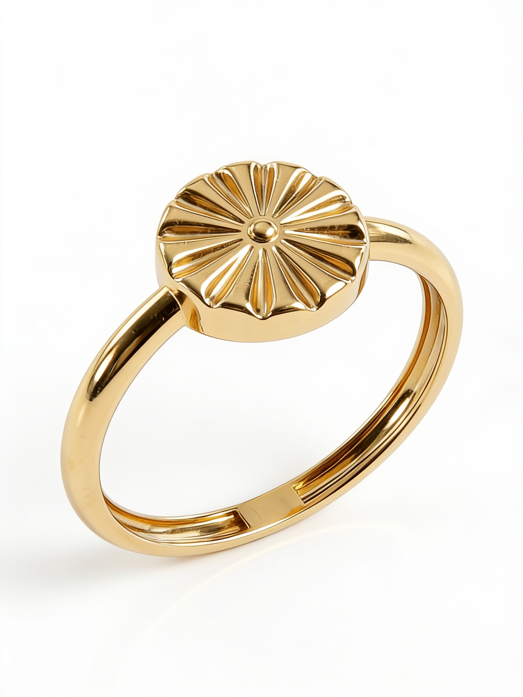 Engraved Sunburst Disc Gold Ring