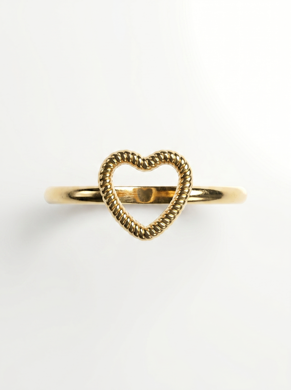 Beaded Open Heart Gold Ring — Top View