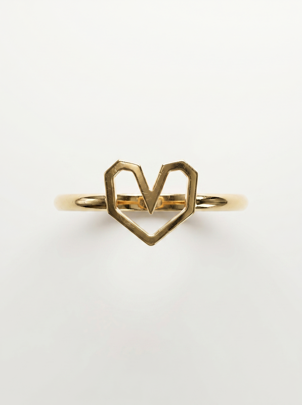 Tilted Open Heart Gold Ring — Top View
