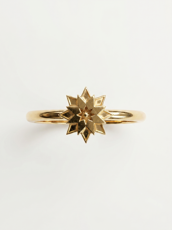 Sunburst Medallion Gold Ring — Top View
