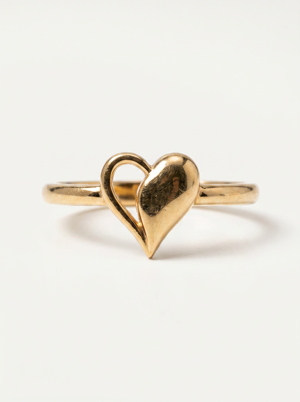 Bear Hugging Heart Gold Ring — Top View