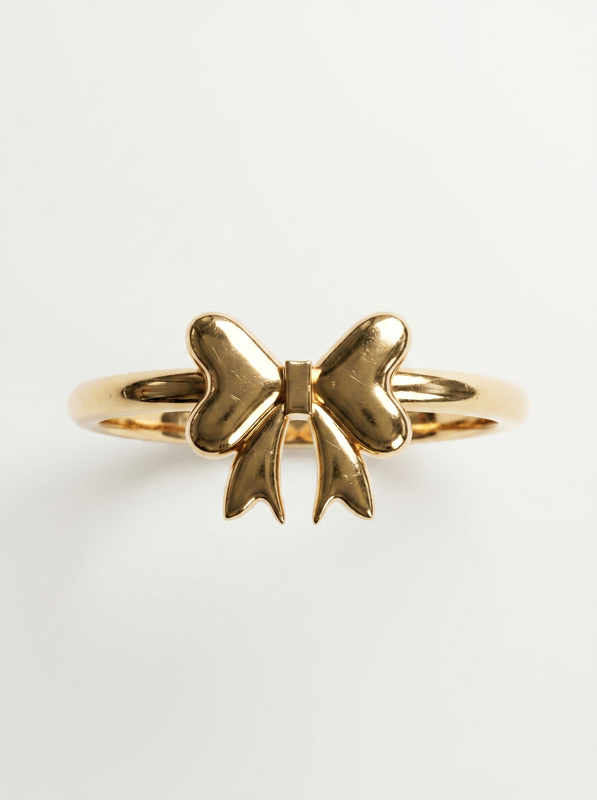 Puffed Ribbon Bow Gold Ring — Top View