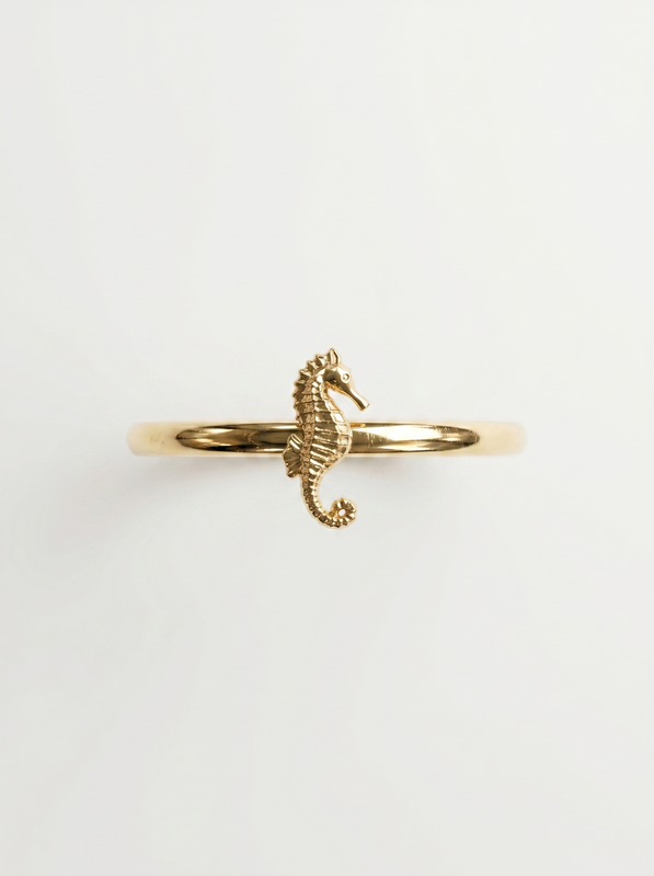 Curled Seahorse Gold Ring — Top View